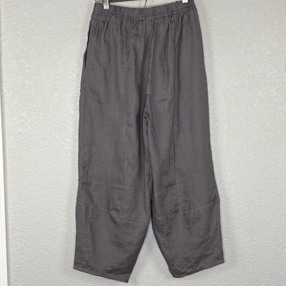 NWT Lintico Women’s Pull On Pants Linen Barrel Leg Crop Lagenlook Artsy Gray - Picture 3 of 7